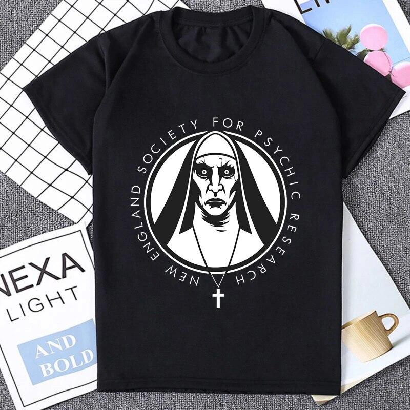 Horror Unholy Nun Graphic Printed Unisexs T-shirt Summer Casual Fashion Loose Soft Modal T Shirt Streetwear Hipster Hip Hop Tees