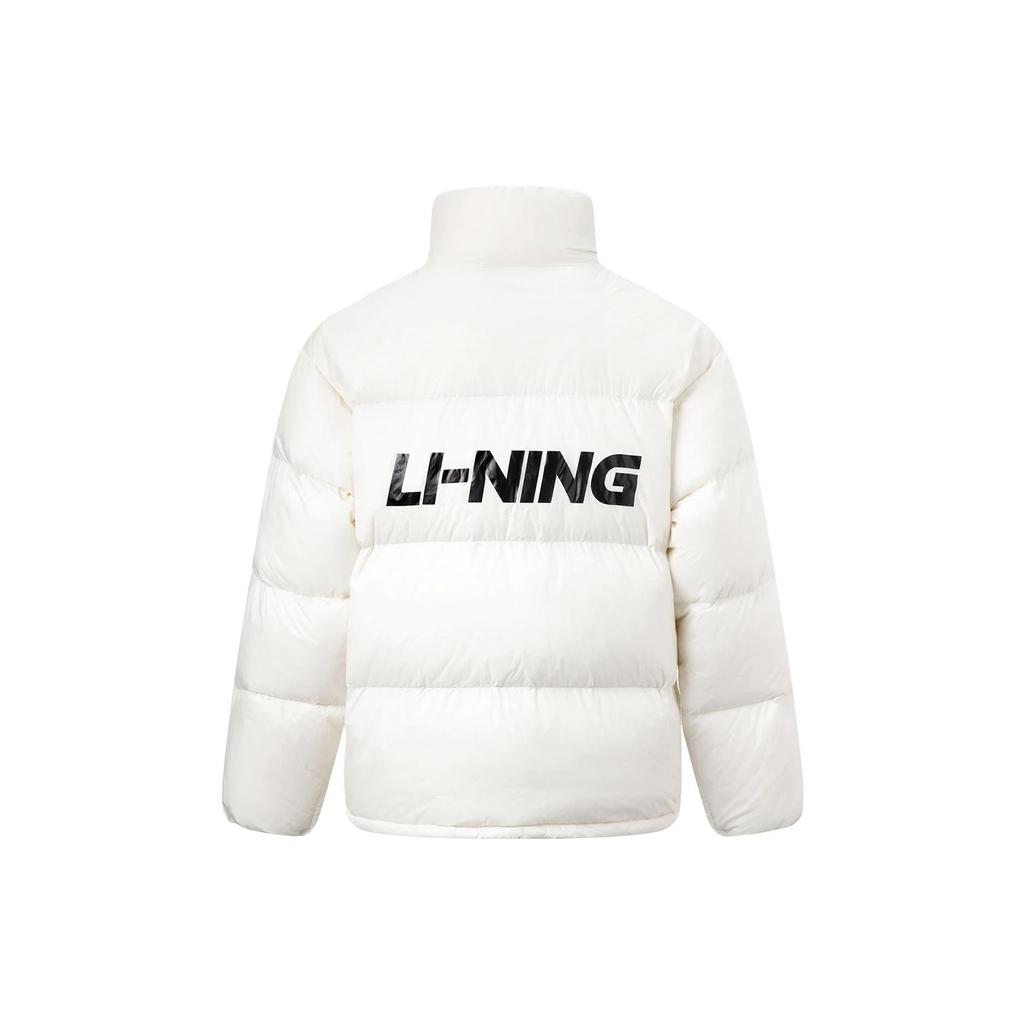 Li Ning Sports Lifestyle Series Letter Logo Print Windproof Loose Short Down Jacket Unisex Jacket Off-White AYMT349-2