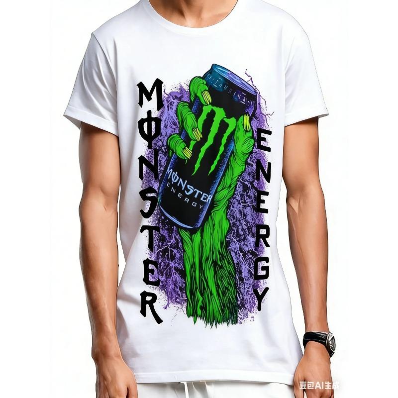 Herren-T-Shirt mit Monster Energy Dosenmuster für Streetwear, Bequem für Motorradrennen, Brandneues Modell 2026