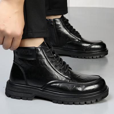 Men's Shoes Mid-top Martin Boots Men's Tooling British Style 2025 New Versatile Velvet High-top Leather Shoes Trendy Short Boots