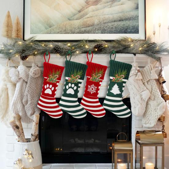 

Рождественские вязаные носки Праздничный дизайн со снежинками и подвесной веревкой Носки для украшения елочного камина
