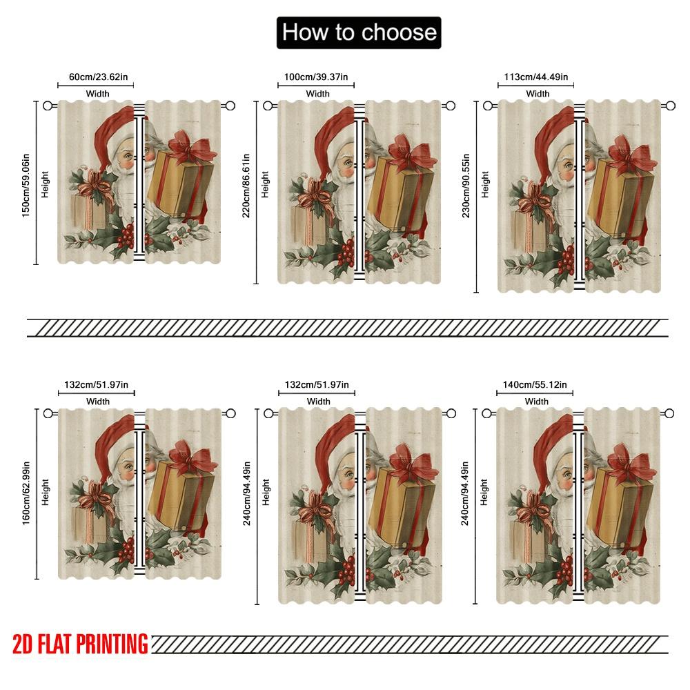 2pcs,2D Plane Printing Contemporary Curtains Vintage Santa Claus Polyester Fabric (without Rod) Outdoor Decorations for Bedroom,