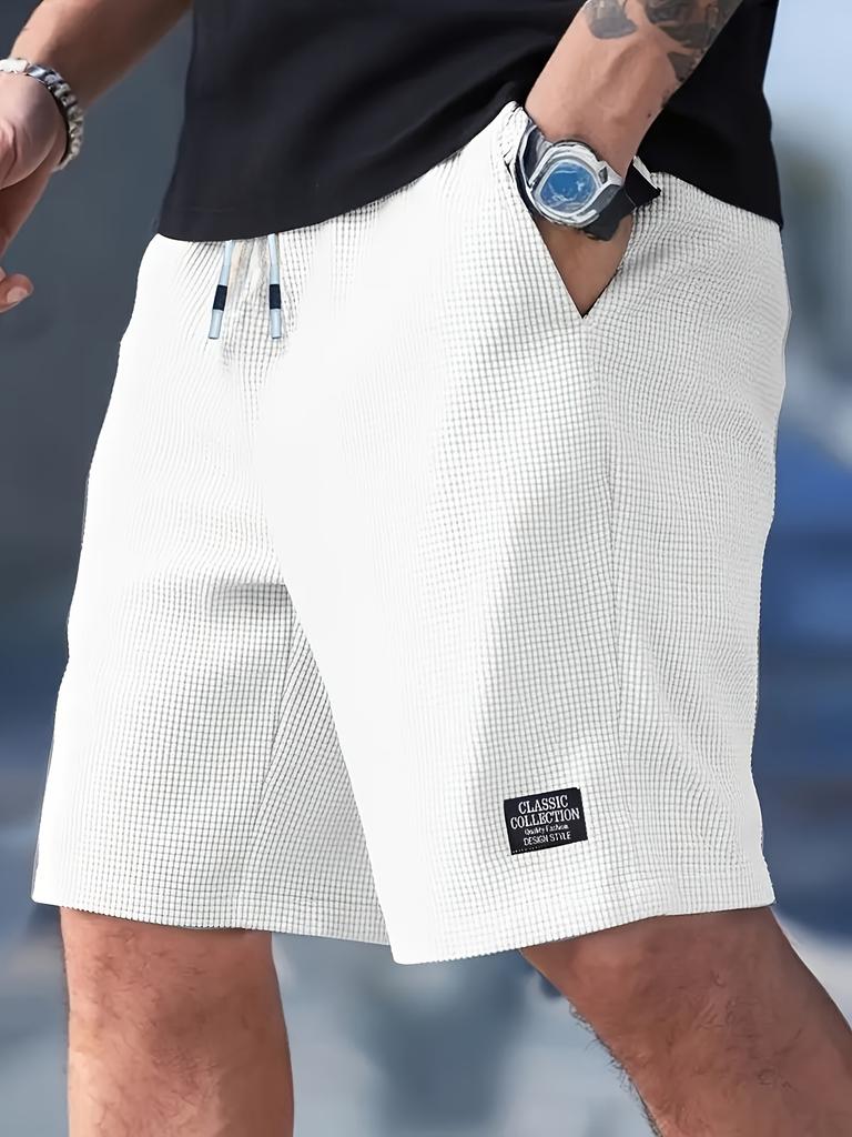 Men's Textured Casual Shorts with Drawstring Waist, Lightweight Polyester Fabric, Pockets for Casual Wear, Beach or Outdoor Activities