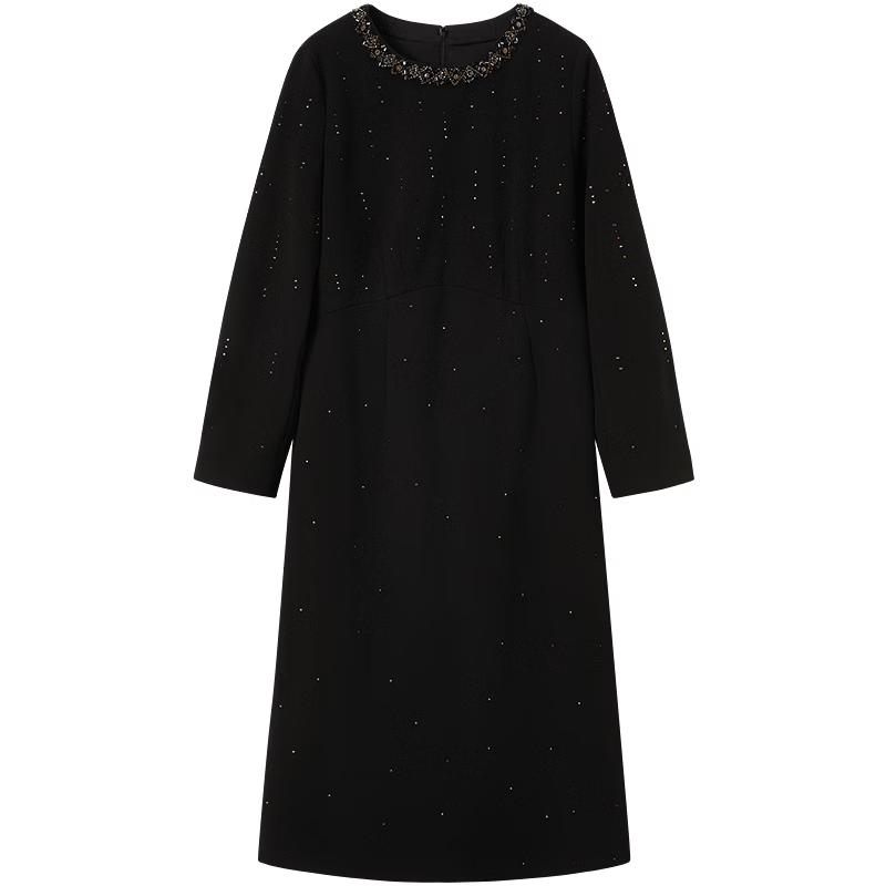 JUZUI Elegant Beaded Round Neck Rhinestone Dress XL