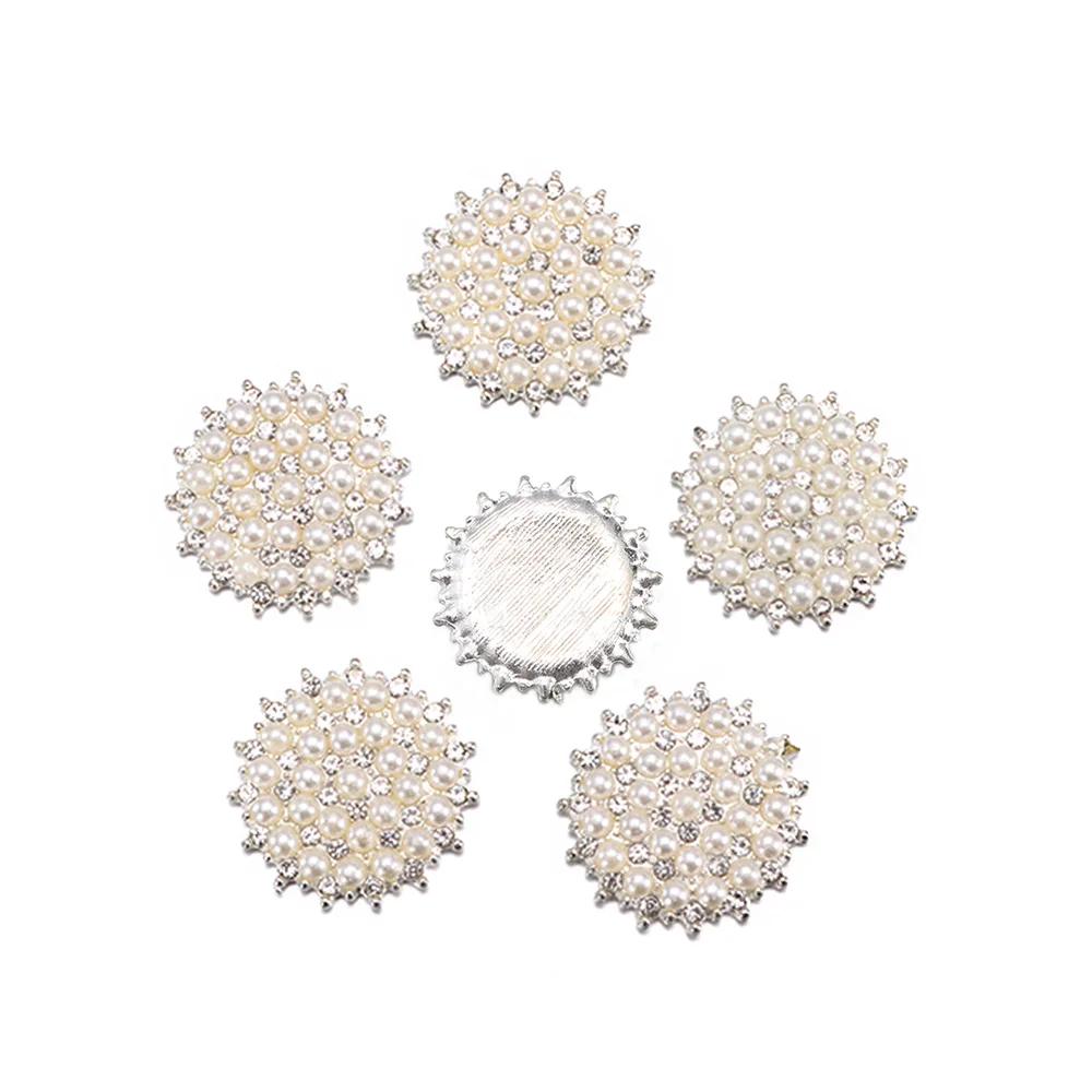 5PCS Pearl Flower Rhinestone Buttons Sparkling Crystal Hairpins Decoration Clothes Buttons DIY Crafts Apparel Sewing Accessories