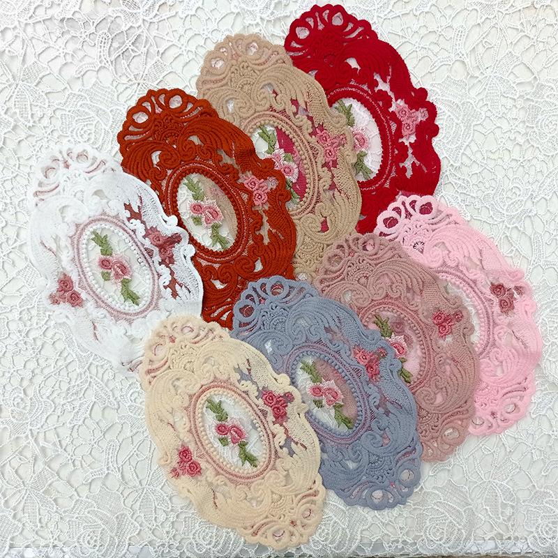 Oval Coaster European Lace Embroidered Dining Table Mat Decorative Fabric Coffee Table Mat Embroidery Retro Heat Insulation Weaving