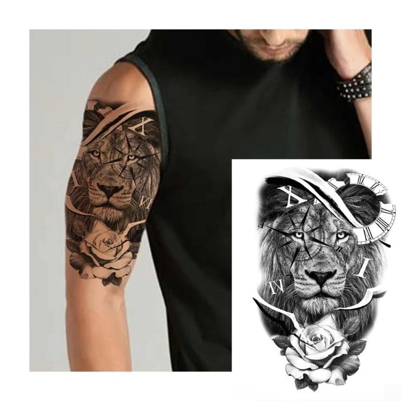 Waterproof  Men'S Temporary Tattoos Tiger Lion Wolf Fake Tattoo For Women Men Arm Legs Sleeve Body Makeup Sticker