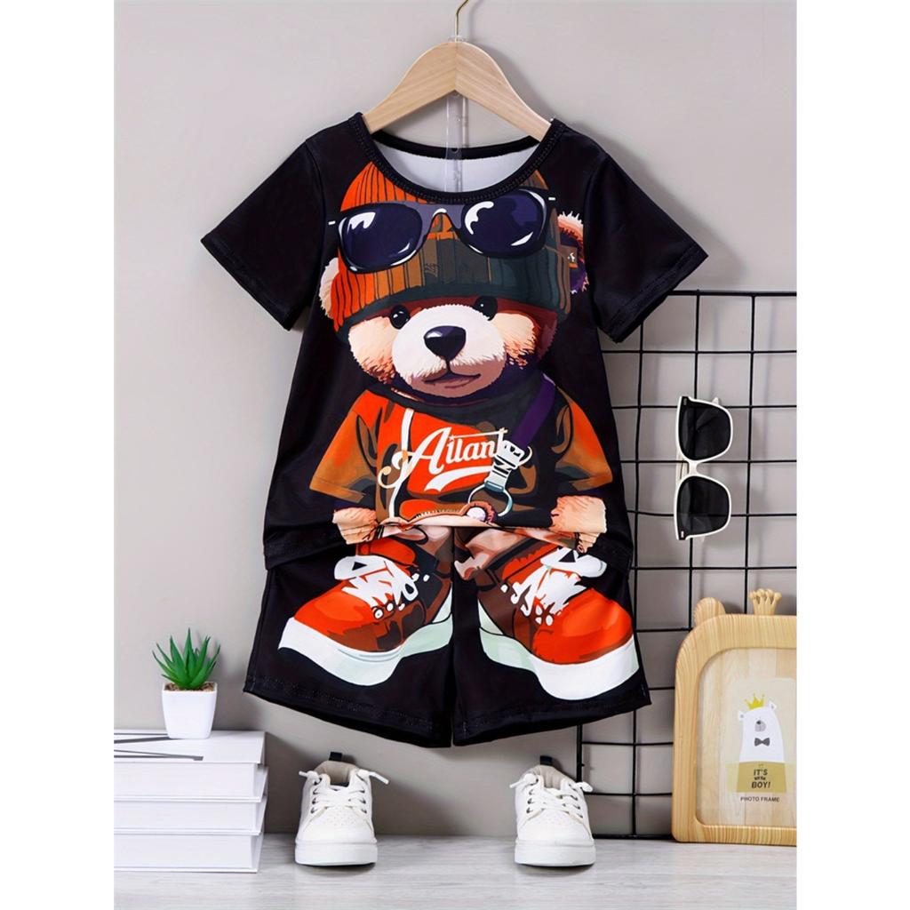 2025 Summer New Casual Short Sleeve Loose Men's Two Piece Fun Pattern Printed Short Sleeve Set Street Fashion