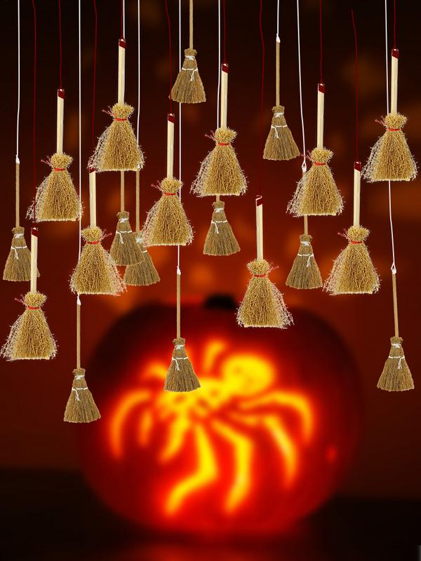10Pcs Witch Broom Mini Broom Witch Straw Brooms Halloween Straw Craft Decoration Witches Accessories Halloween Party Gift