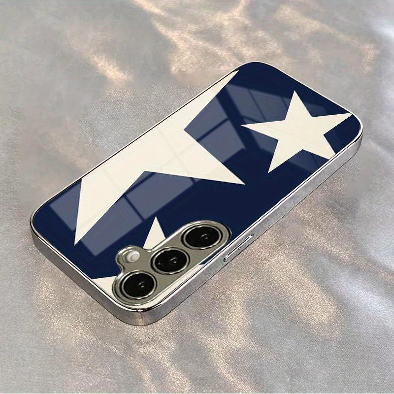 Dark blue star patterned glass phone case suitable for Samsung Galaxy S26 S25 S24 S23 S22 S21 S20 FE/Ultra/Plus anti drop