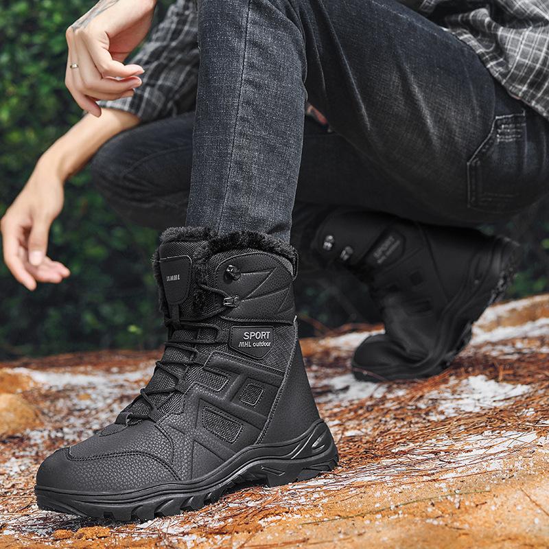 Herren-Schneestiefel bis zur Mitte der Wade, wasserdicht, warm, mit Fell gefüttert, für den Winter, rutschfeste High-Top-Schuhe für draußen, Arbeit, Trekking, Kampfstiefeletten für Männer