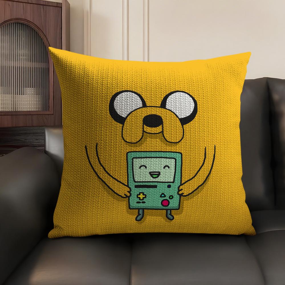 Cartoon A-Adventure Time Cushion Cover Natural Linen Organic Fabric Double-Sided Printing Sofa Home Decor Gift Pillow Case