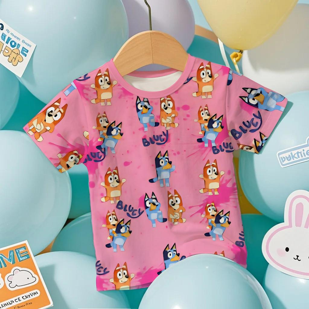 2026 Bluey Print Kids 3D T-Shirt Summer Cool Breathable Short Sleeve Cartoon Anime Design Tee for Boys and Girls Casual