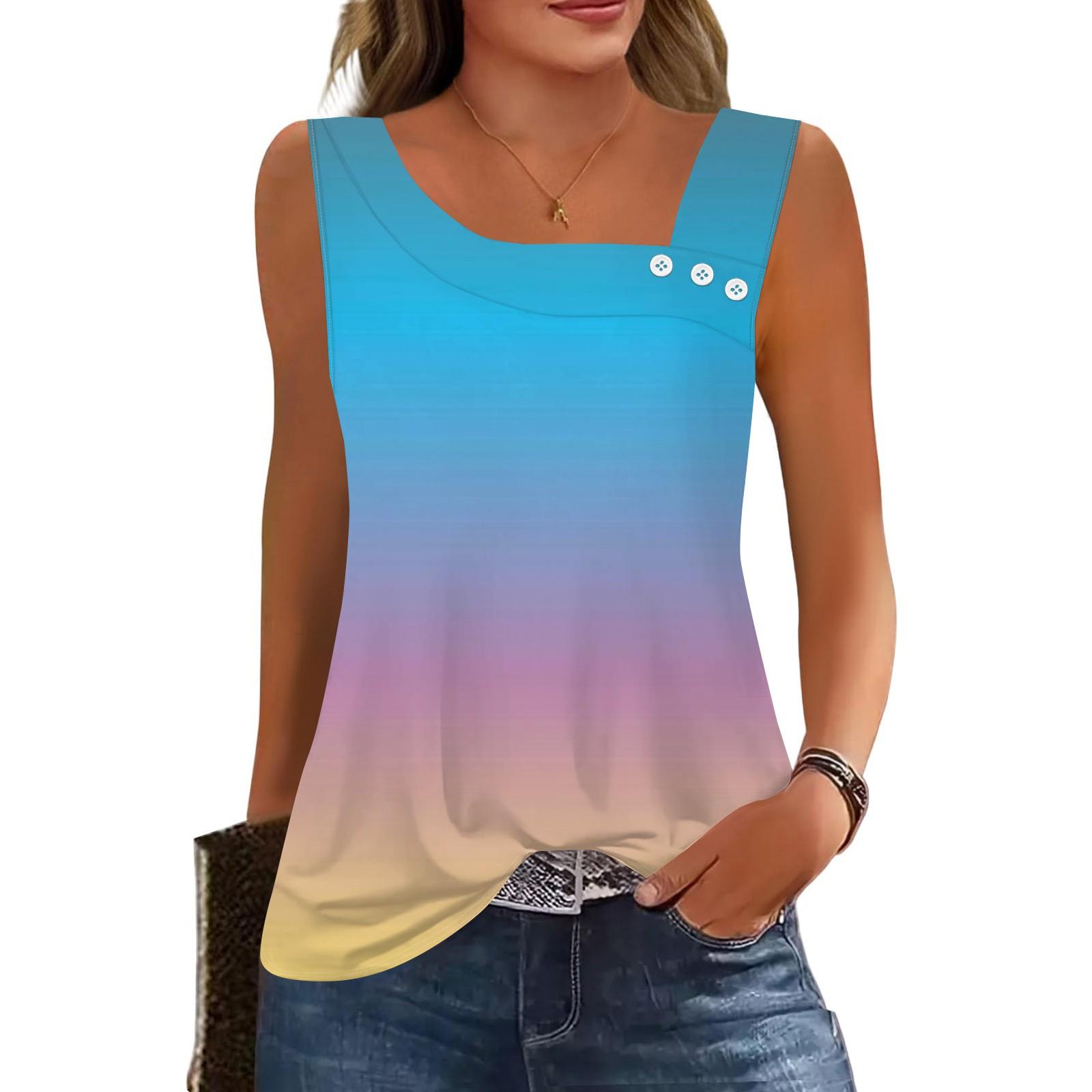 

Женские летние майки с квадратным вырезом, без рукавов, на пуговицах, повседневные, нарядные туники, базовые, для работы, футболки, блузки XL