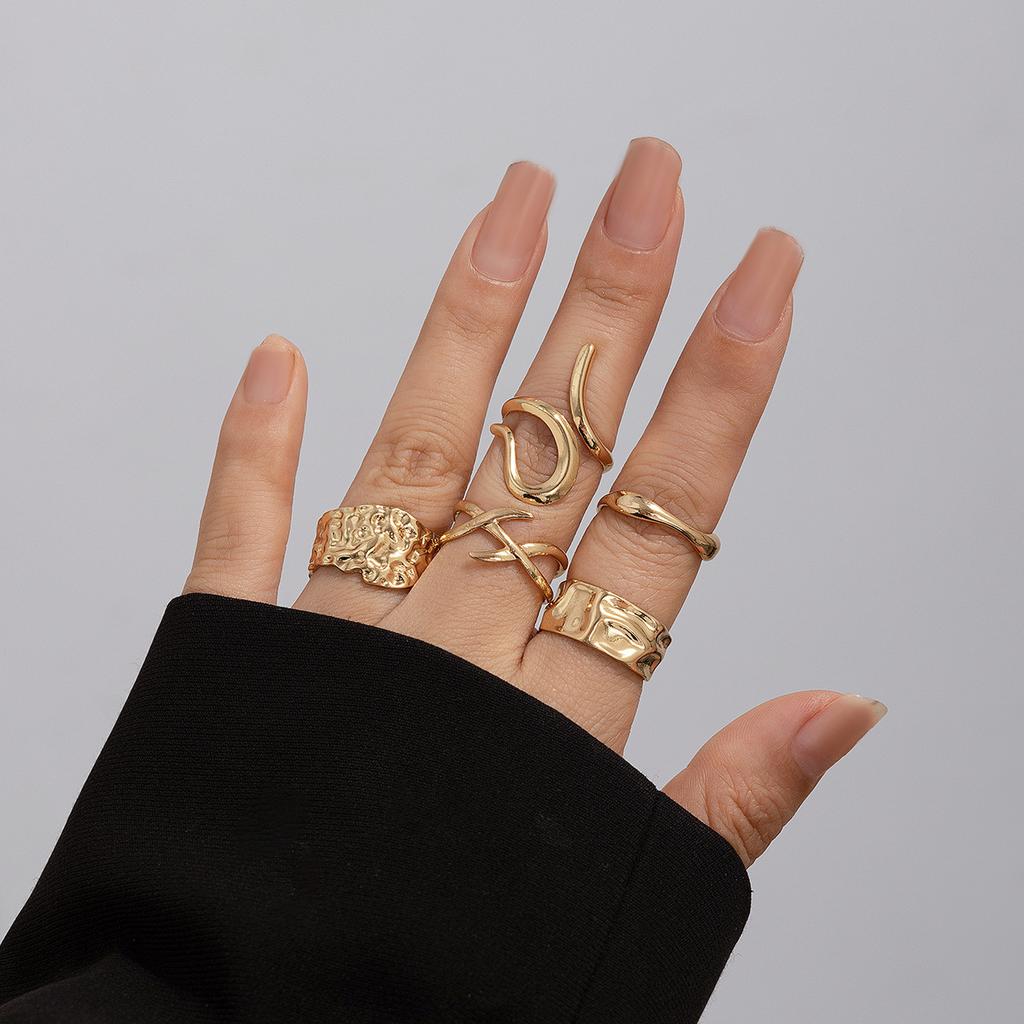 Irregular Smooth Open Texture Jewelry, Geometric Metal Style Retro Rings Lava Ring Set