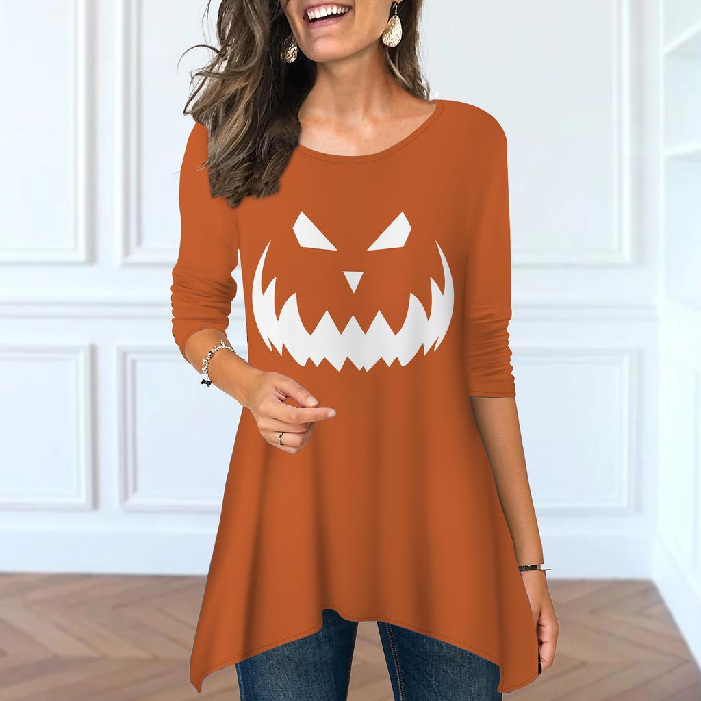 Women Spring O Neck Stripe Print Tops Fashion Long-sleeved Irregular Hem T-shirt Tops