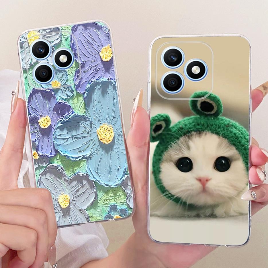 For Honor X8d 4G Case Cute Cat Luxury Flowers Painted Cover Soft Slim Phone Case For Honor X8d X 8d HonorX8d 4G Back Cover Coque