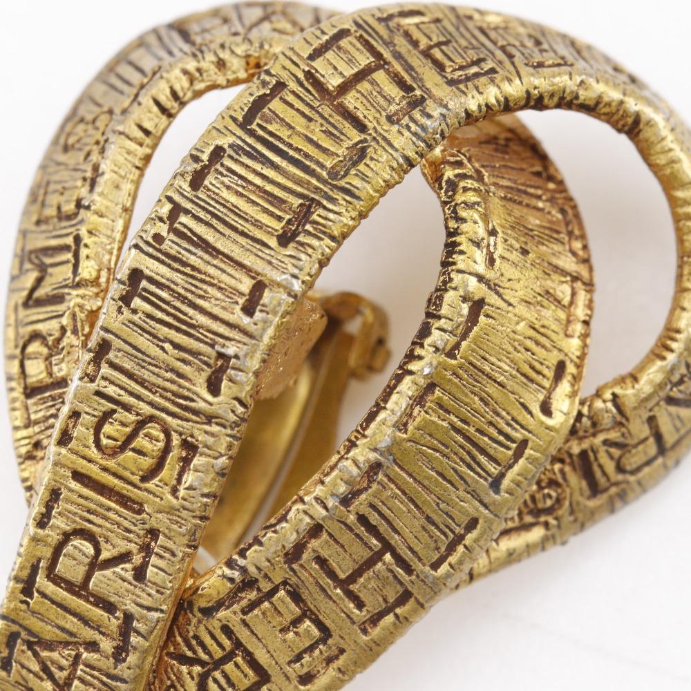 HERMES Ribbon motif Earring BIJOUTERIE FANTAISIE vintage Plated Gold ribbon 34g Women Used