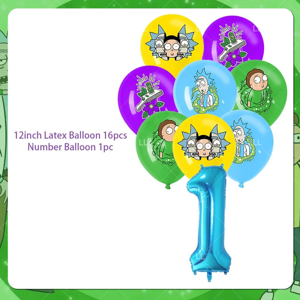 Rick And Morty Fans Child Birthday Party Decoration Anime Character Cake Topper Balloon Set Baby Shower Banner Adults Kids Gift