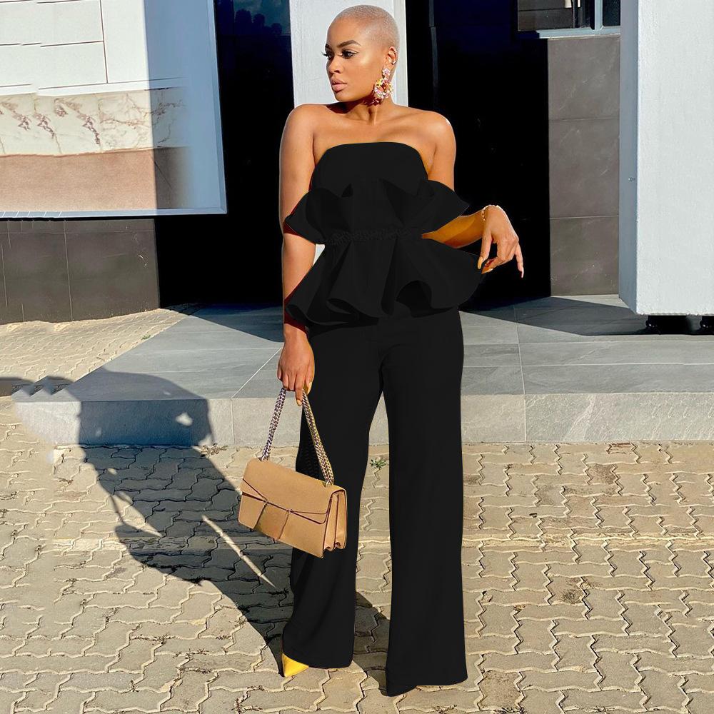 Women's Summer Casual Sheath Elegant Wide Leg Ruffle Comfortable Casual Suit