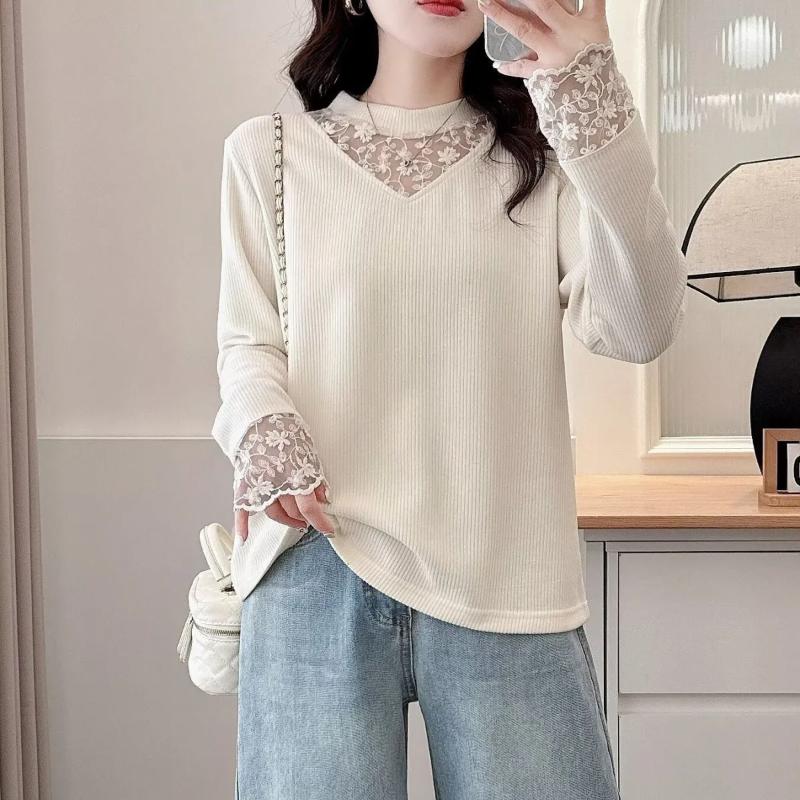Spring New Women's Clothing Design with Hollow Out Long Sleeved T-shirt for Autumn and Winter Paired with an All Match Top