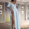 European and American women's clothing new fashionable, sexy V-neck bubble sleeves French elegant floral dress women