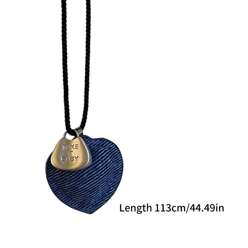 Retro Style Natural Fiber Cord Heart Charm Necklace Sophisticated Twine Chain Feminine Sweater Chain Accessory