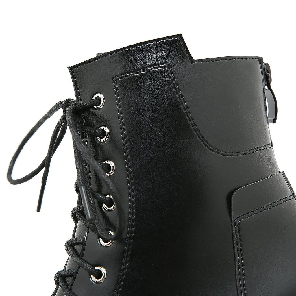 10.5cm Heels Thick Soled Thick Heels Waterproof Platform Side Zipper HIGH HEELS Front Lace Up Women's Boots Lhx