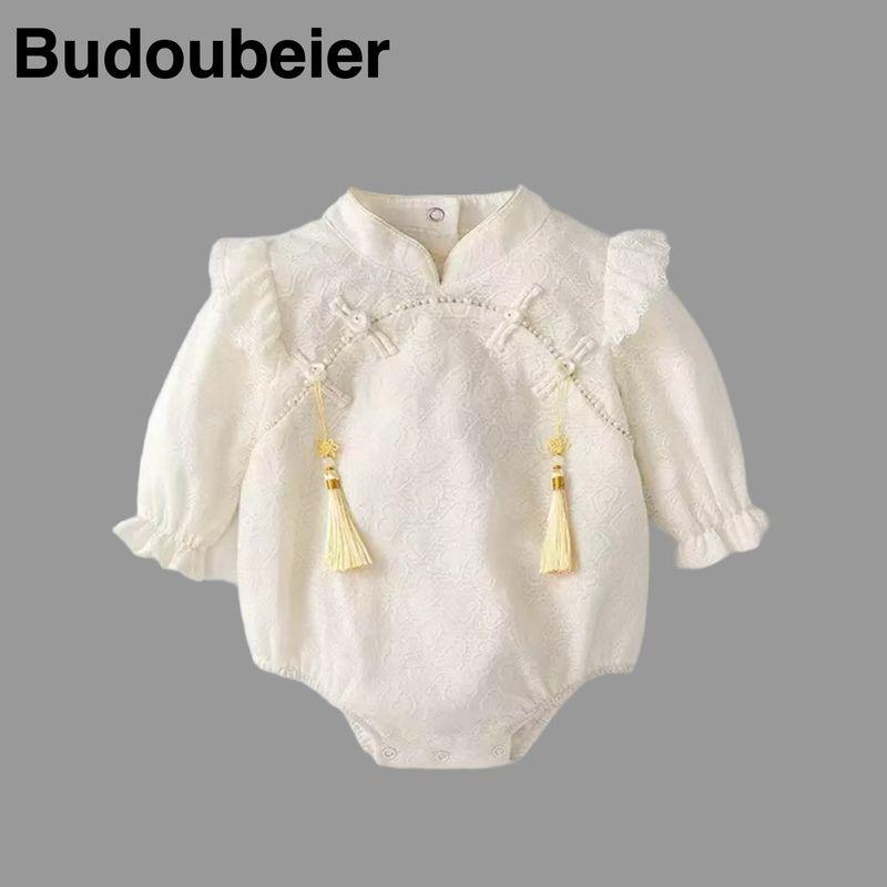 

British Baby Spring and Autumn Clothing, Baby Girl Jumpsuit, New Chinese Style, Full Moon and Hundred Days Outdoor Jumpsuit Beige 59 cm