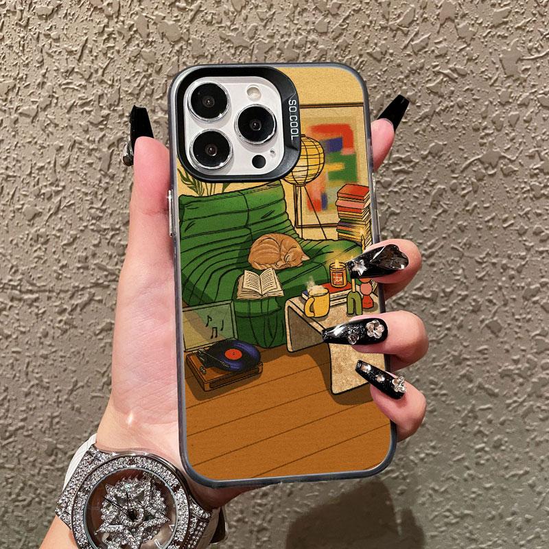 

Vintage Sleepy Cat & Home Furnishings Artistic Laser Phone Case For iPhone 11 12 13 Mini Pro Max 17 16 15 14 Pro Max Plus Covers iphone 13Mini