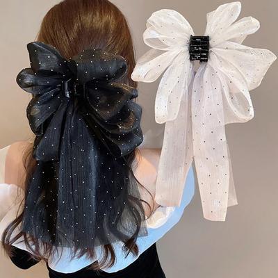 Women Large Bow Ribbon Hair Clip Elegant Ponytail Claw Clip Retro Yarn Braid Hairpin Fashion Exquisite Hair Accessories for Girl