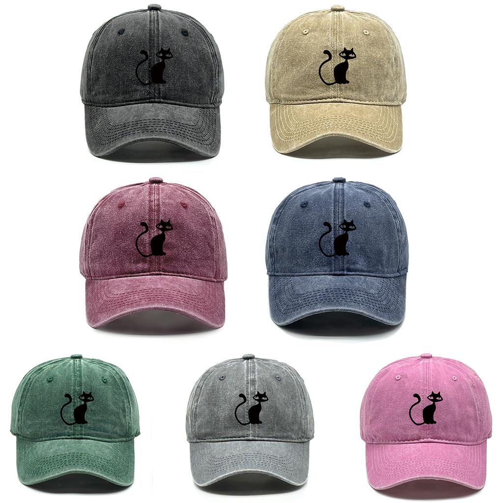 Casual Snapback Caps Cute Black Cat Hat For Man Adjustable Buckle Distressed Adjustable Sun Hat Perfect For Camping