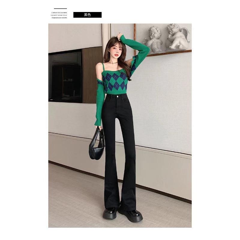 Damen Stretch High Waist Schlaghose Frühlings- und Herbstjeans