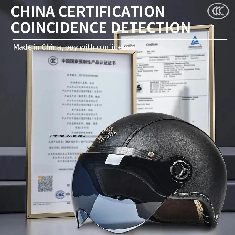 AD Retro Motorcycle Helmets with Harley Visor Leather Helmet for Man Electric Motorbike Vintage Protected Motor Safety Cap