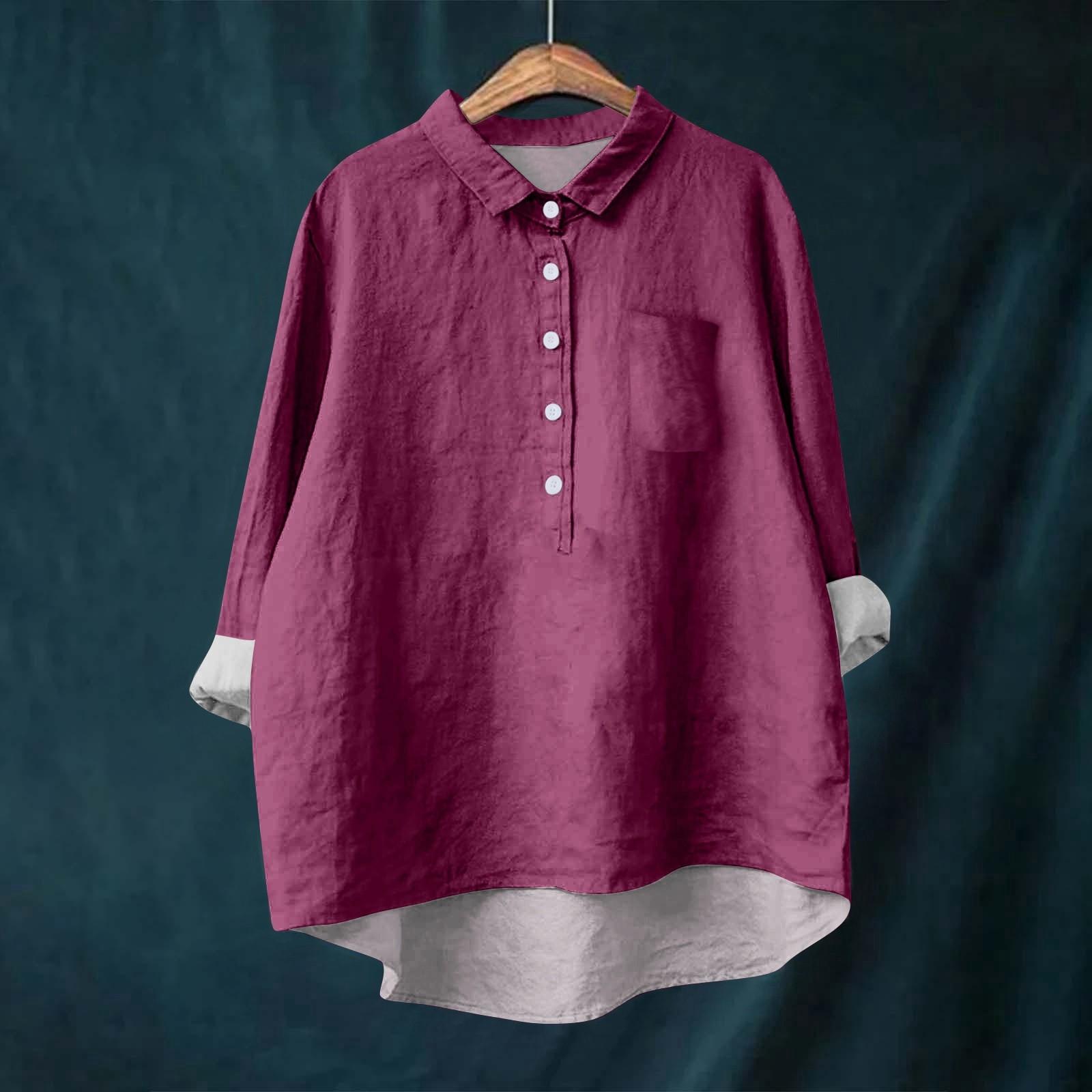 

Женская рубашка-блузка с длинными рукавами и пуговицами, однотонный повседневный подол, нестандартный воротник рубашки XL фиолетовый