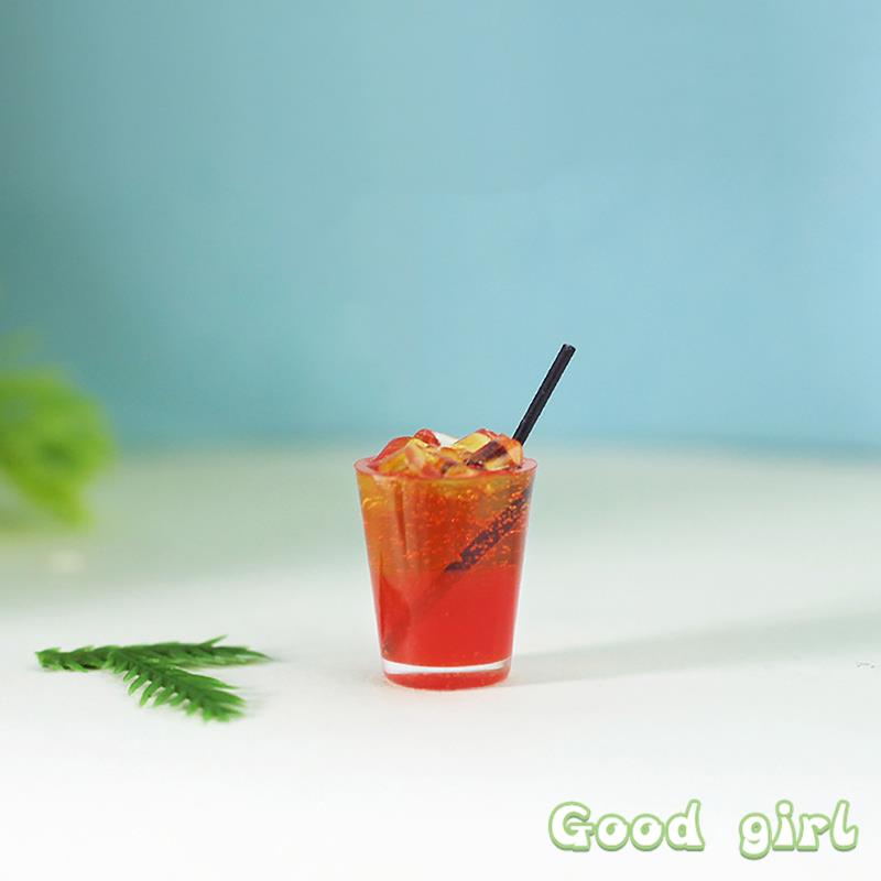 1Pc 1:12 Dollhouse Miniature Food Juice Fruit Tea Goblet Drink Bottle Milkshake Ice Cream Model For Dolls House Kitchen Food Toy