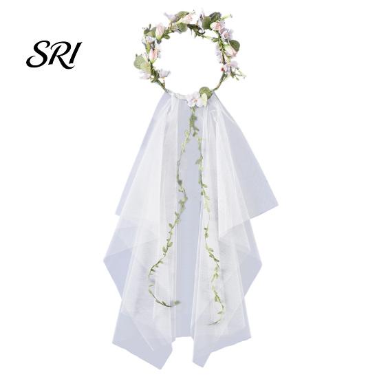 Kids Party Headwear Bridal Veil Lightweight Breathable White Tulle Headband with Bows Flowers Decor Children Versatile Hair Accessory