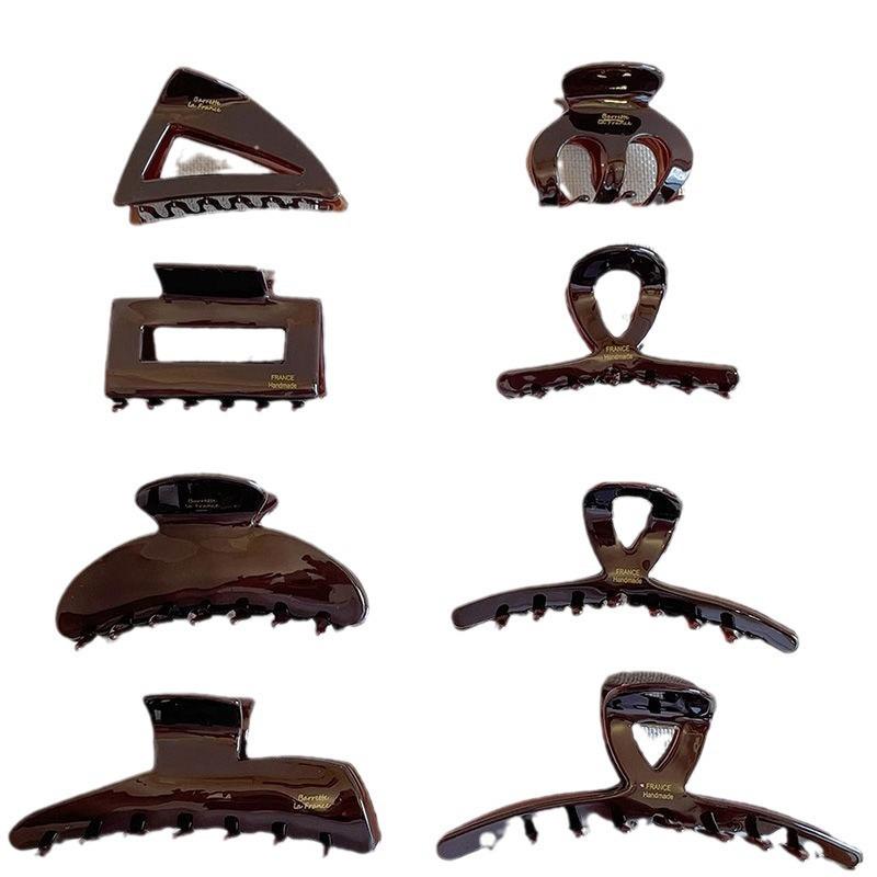 Chocolate Acetate Shark Hair Claw Elegant Women High Grade Back Head Hair Clip Fashion Luxury Solid Color Hair Grab Daily Hair Accessories
