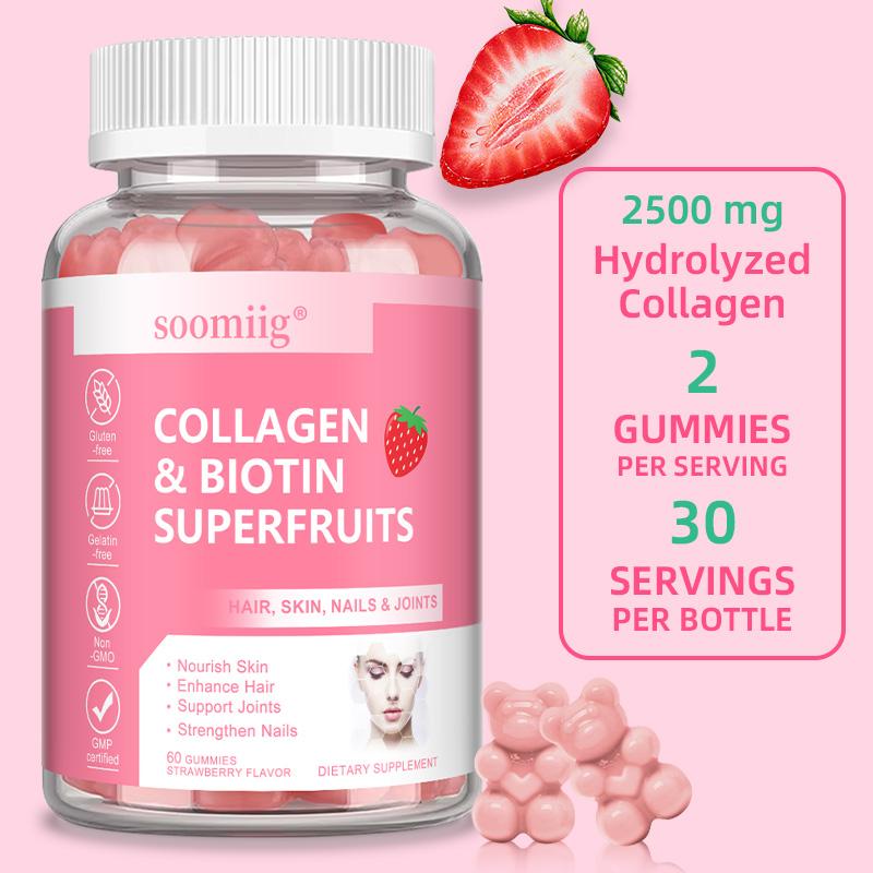 Hydrolysiertes Kollagen (Typ I II II V X), Biotin, Keratin, 60 Gummibärchen pro Flasche