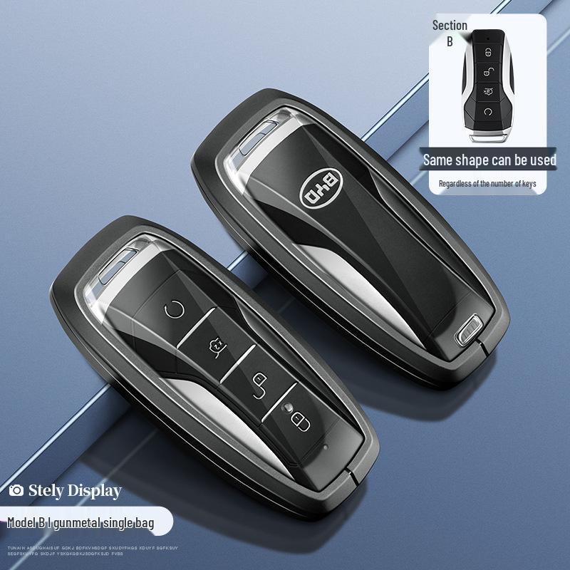 BYD Yuan Pro/Plus Car Key Cover - Genuine Leather Protective Shell with Metal Keychain