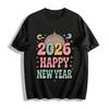 2026 Happy New Year Retro Disco Ball Graphic Casual Top Pure Cotton T-shirt
