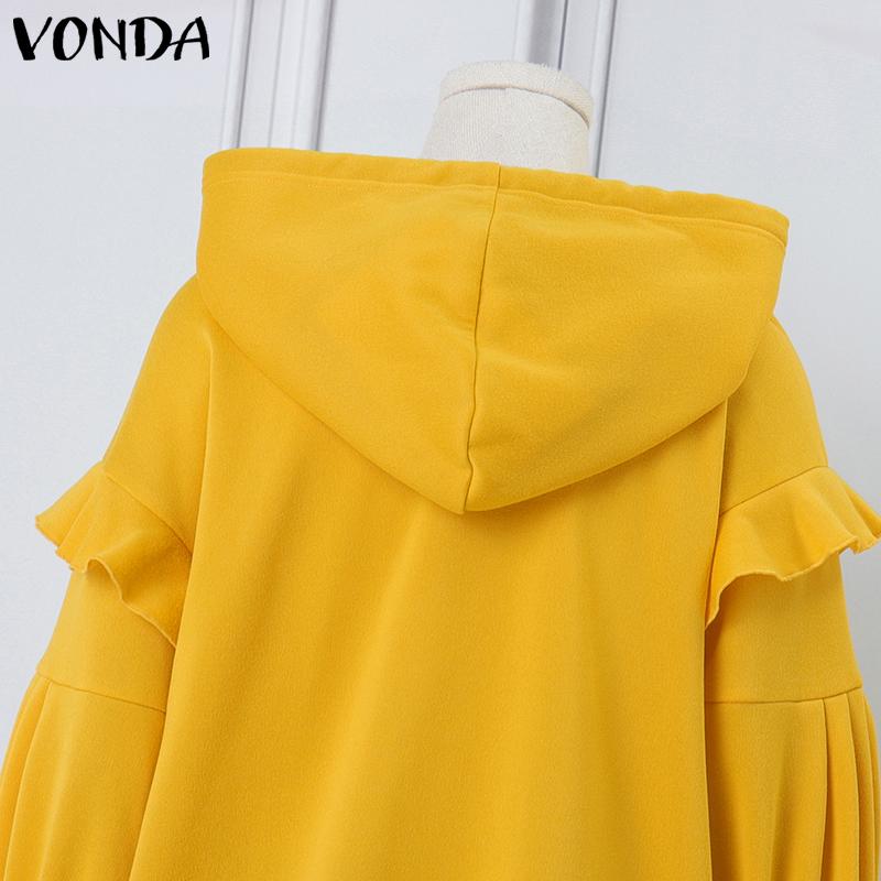 VONDA Women Ruffle Half Sleeve Hooded Pullovers Blouses Hoodies