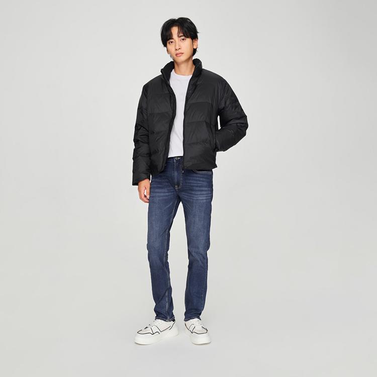 Comfortable Casual Duck Down Solid Color Zipper Long Sleeve Stand Collar Down Jacket Men outerwear Black LMT007849204579K11000