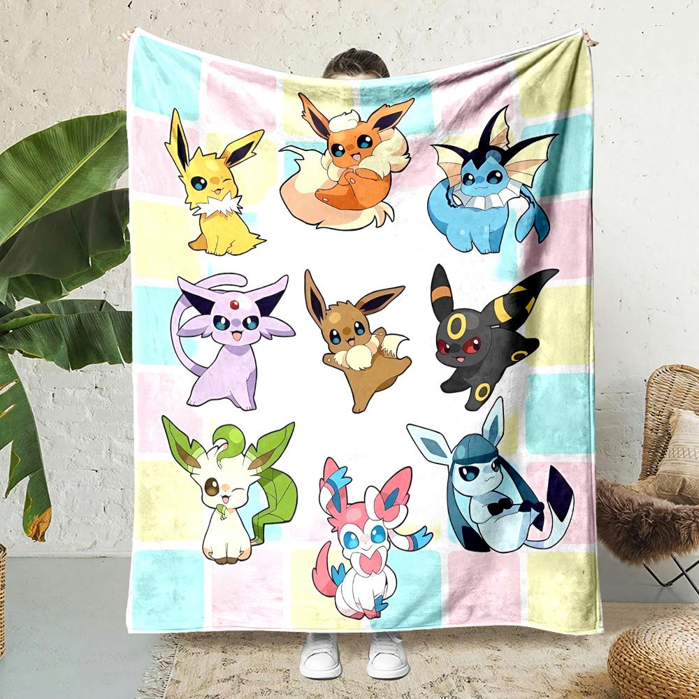 Japanese Games Pokemen-Eevee Cartoon Blanket Soft Fluffy Plush Blanket Sofa Office Quilt Throw Picnic Beach Towel Luxury Gift