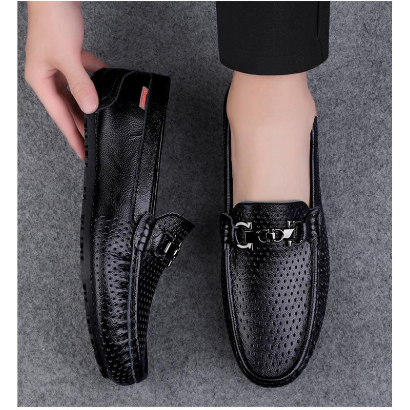 Live Stream Popular Men's Leather Doudou Shoes Spring New Casual Lazy Shoes One Pedal Driving Shoes British Leather Shoes