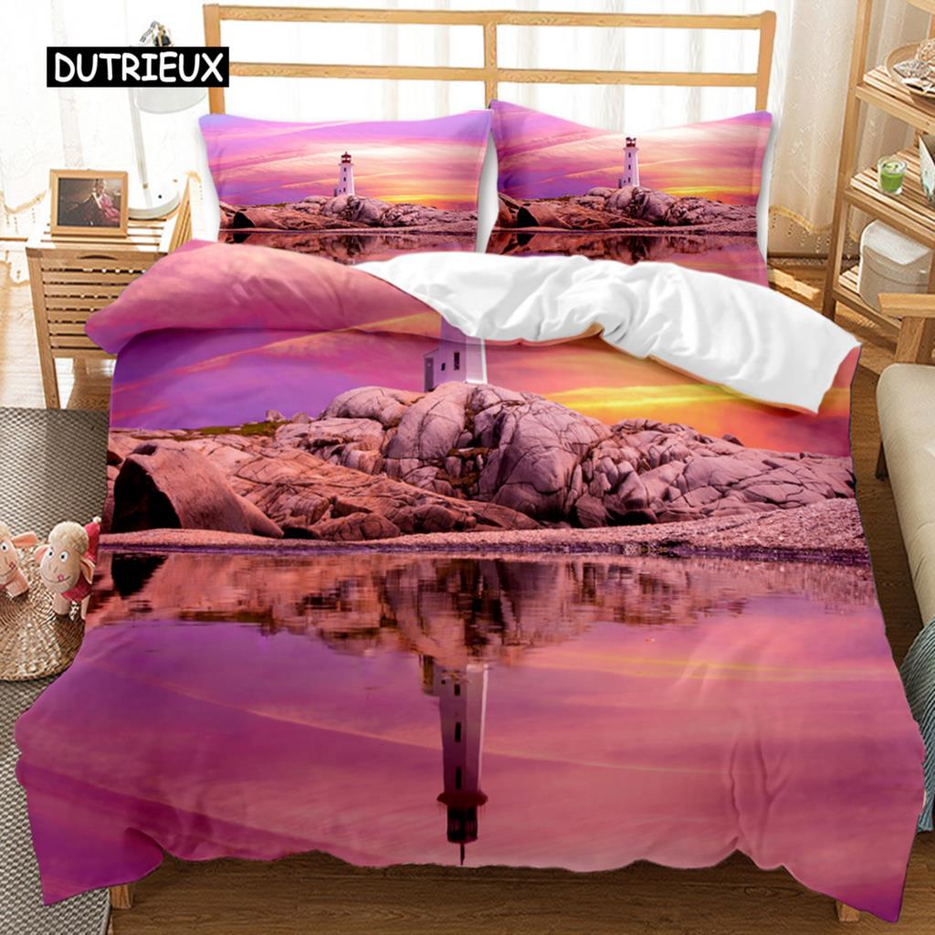 

Пододеяльник Lighthouse Ocean, пододеяльник Nautical, покрывало Sunset Nature Double Queen King Size, комплект постельного белья из полиэстера EU single(135x200cm)