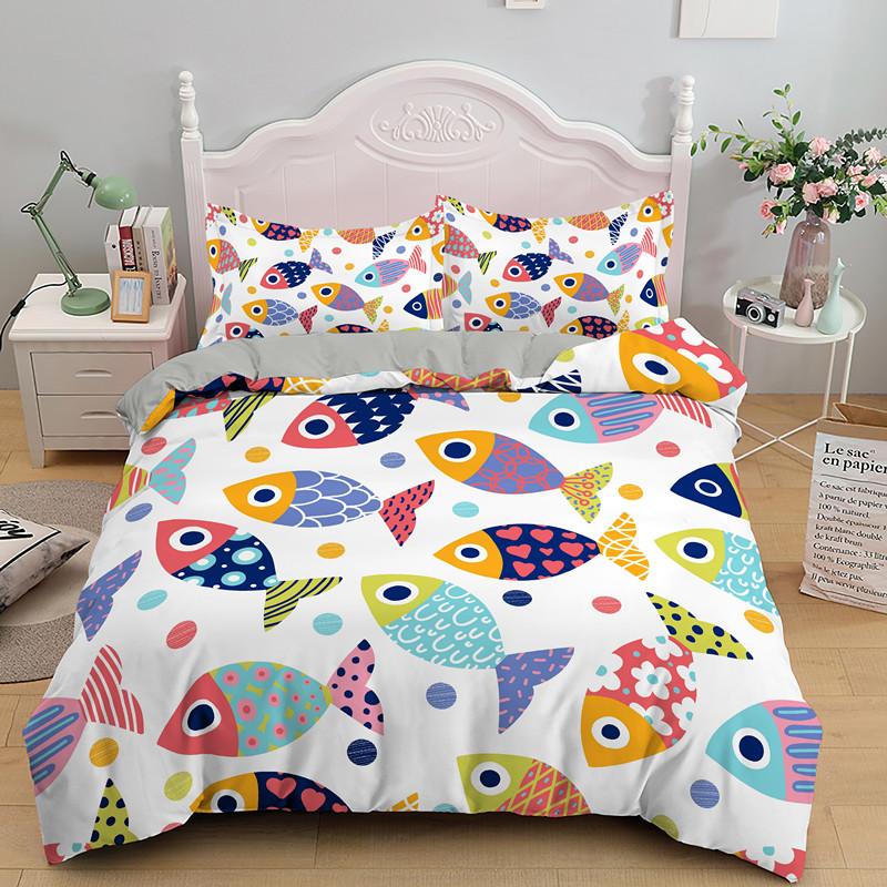 Goldfish Duvet Cover King/Queen Size Golden Red 3D Animal Bedding Set For Kid Teen Adult,Fish Themed Quilt Cover With Pillowcase