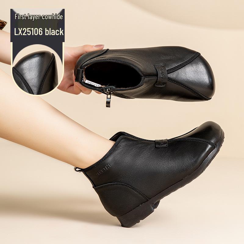 Mori Style Women's Suede Ankle Boots: Flat Round Toe, Fleece-Lined, Soft Sole – Winter 2025 Collection