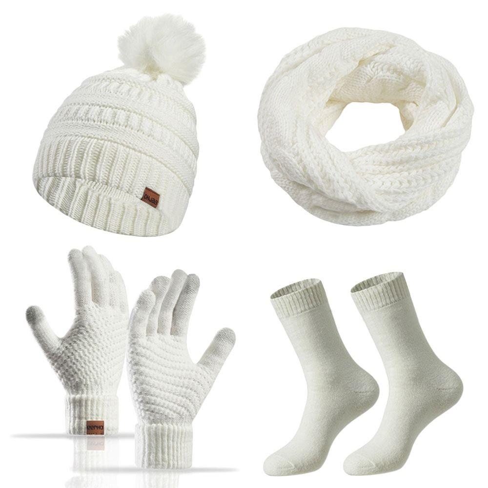 4Pcs/Set Ear Protection Knitted Hat Soft Touchscreen Gloves Winter Winter Warm Mitten  for Men Women