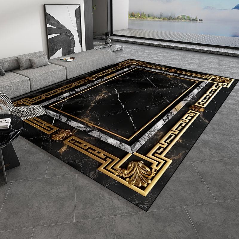 European Style Retro Carpets Luxury Marble Gold Rug Living Room Sofa Area Floor Mat Hotel Decoration Hall Hallway Large Carpet